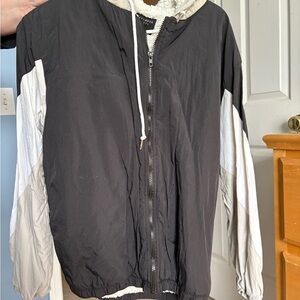 Black and White Hooded Sherpa Jacket